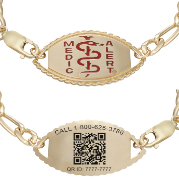 QR Code Figaro Elite Medical ID Bracelet 14k Gold